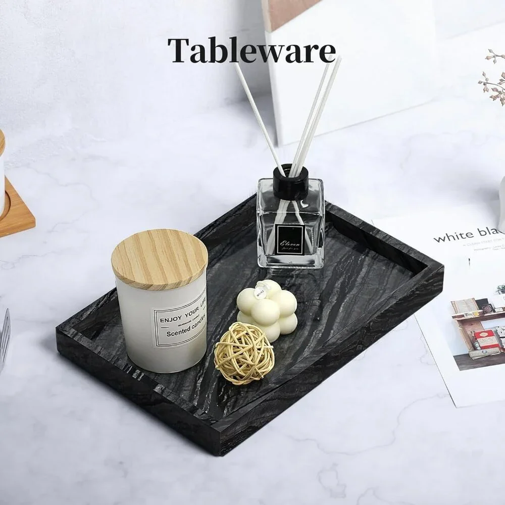 Natural Marble Tray for Bathroom, Genuine Ancient Wood Grain Marble Vanity Tray,
